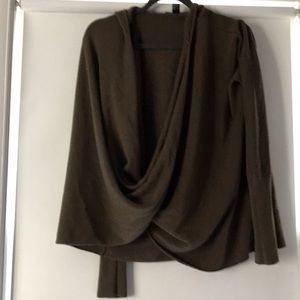 Army green knot twist front hooded sweater